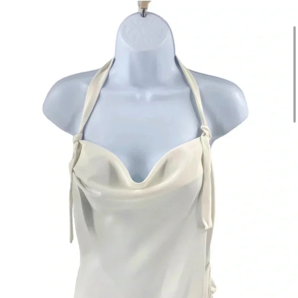 Amanda Uprichard | Maxwell Halterneck Asymmetrical Mini Dress in Ivory Size M - Picture 5 of 12